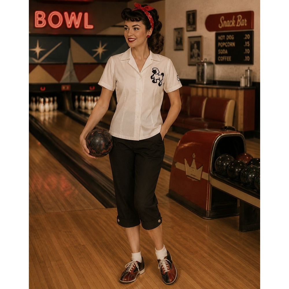 San Francisco Opera Costume Poodle Bowling Shirt White Rockabilly Retro‎ Small